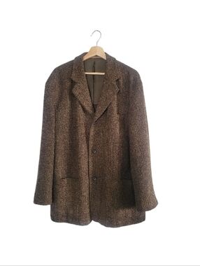 HUGO BOSS Italian Wool Tweed Blazer Brown Size Mens L Preppy Classic